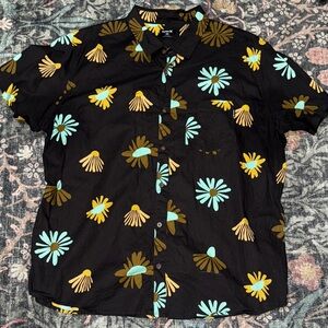 Hurley Black Shirt with Blue and Yellow Floral Design